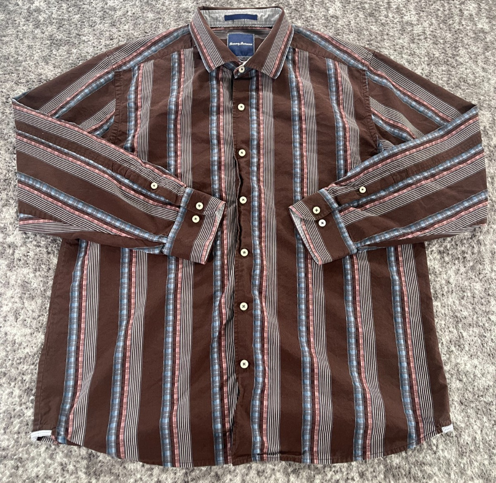 Tommy Bahama Men's XL Long Sleeve Brown Stripe Button Down Shirt